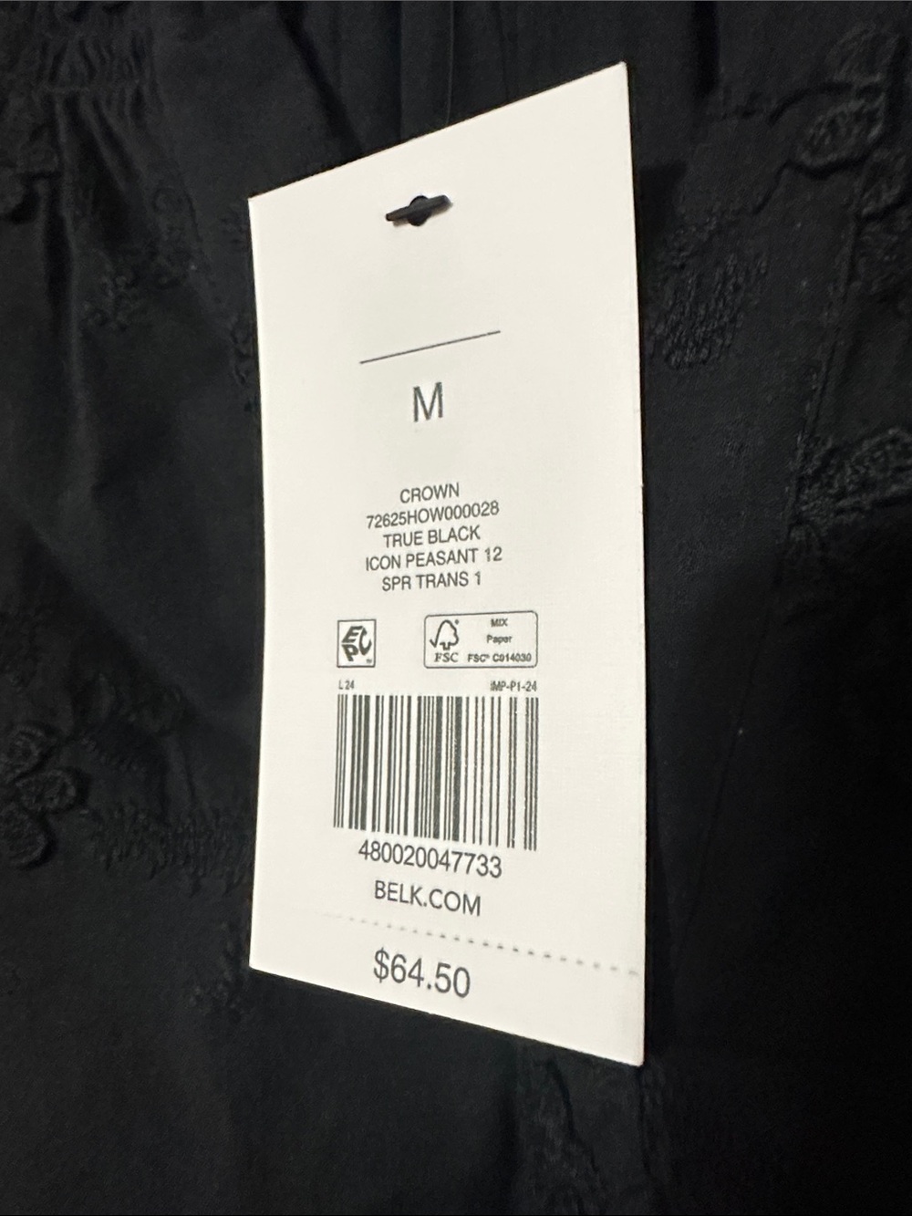Crown and ivy Black Embroidered Peasant Top - Picture 4 of 4